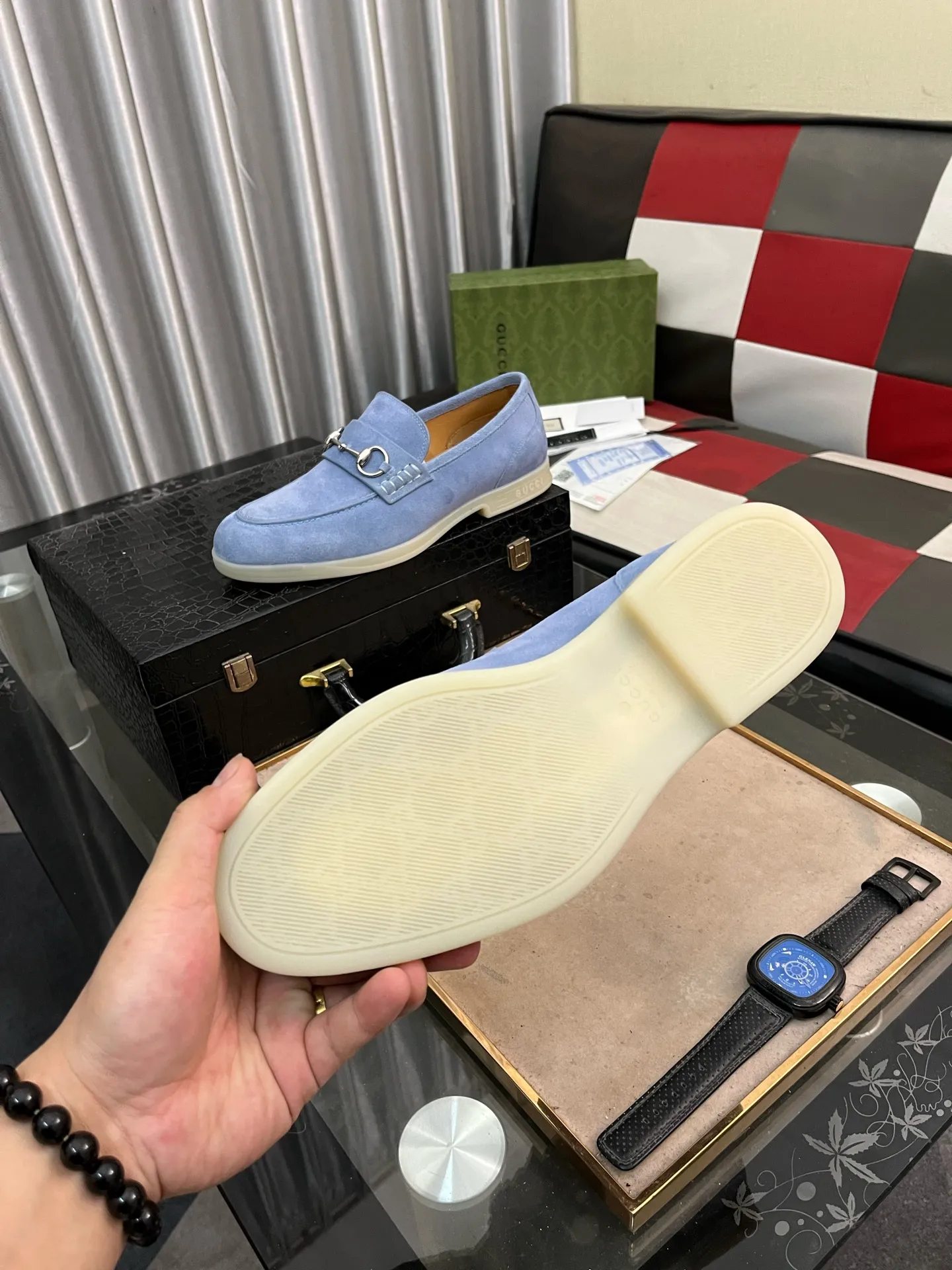Men's shoes 💰540⌚️⌚️【GUCCi】Original frosted calfskin, water-dyed cowhide lining, original outsole, men's and women's fashion, formal casual leather shoes, slip-on men's and women's shoes series, young fashion, European and American trends, British style, casual matching, comfortable feet, standard code: men's code 38-444️⃣colors available